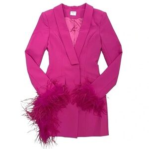 Vibrant Fuchsia Feather-Accent Women's Blazer